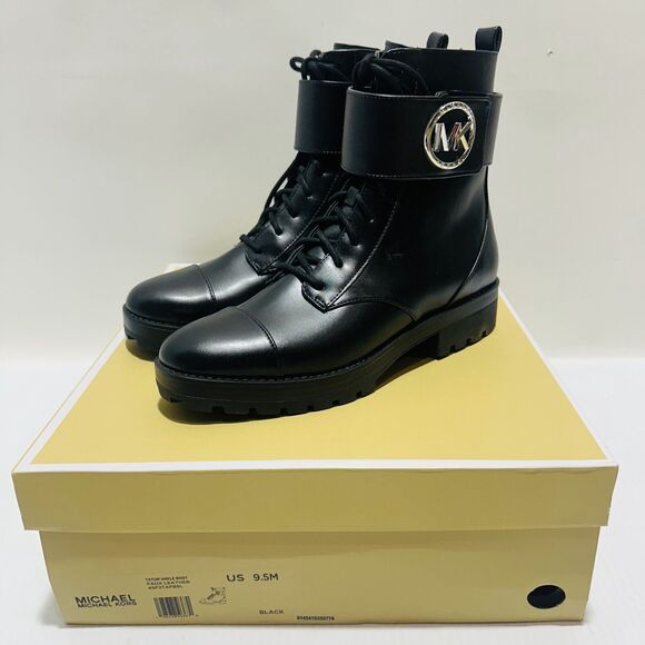 Michael Kors Tatum US 9.5M Combat Boots Black Faux Leather Ankle Zip NIB $225 - Picture 2 of 13